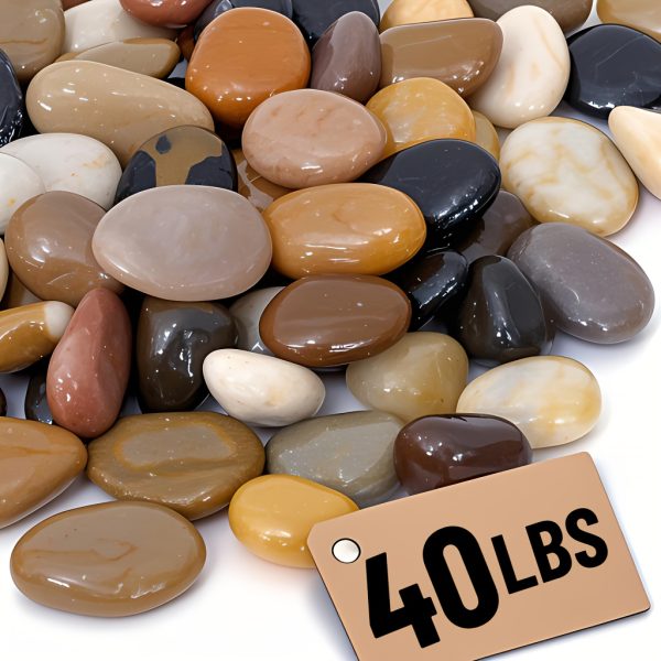 Natural Polished River Rocks 40LBS - Decorative Garden Stones for Landscaping, Indoor Plants, Succulents, Aquariums - Smooth Ornamental Pebbles for DIY Projects