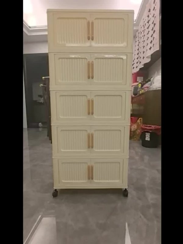product-6eeae3b66fb05853be579698d9343b1da5a2454c.temu_.000001 加厚大容量多层塑料折叠储物柜 重型落地式整理柜 顺滑滑轮 家用办公室厨房浴室 节省空间易组装