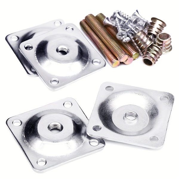 Anwenk Leg Mounting Plates, Industrial Strength T-Plate 5/16" (M8) for Attaching Furniture Legs, Complete with Hanger Bolts And Screws, Designed to Reinforce Weak Furniture And Repair Damaged Sofa Or Couch Seats, Available in a Set of 4