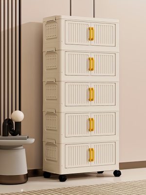 加厚大容量多层塑料折叠储物柜 重型落地式整理柜 顺滑滑轮 家用办公室厨房浴室 节省空间易组装