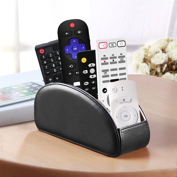 一款带有5个隔层的仿皮皮肤遥控器支架，多功能桌面收纳盒/遥控器整理盒/床头柜遥控器盒/家庭收纳容器，适用于电视遥控器、家电遥控器、笔、眼镜、办公用品、收纳盒整理