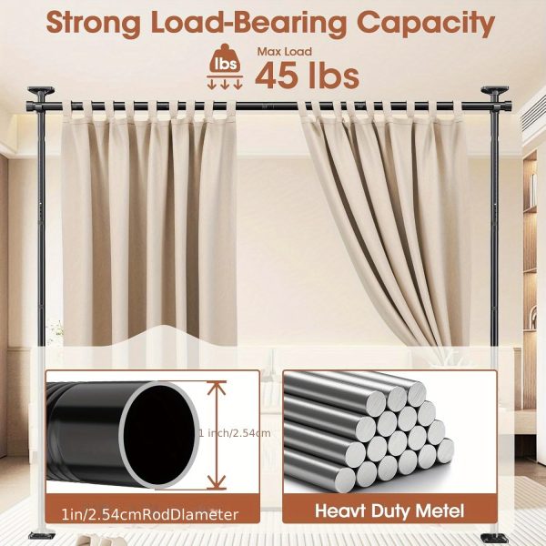 No Drill Room Divider Curtain Rod - Heavy Duty Adjustable Freestanding Partition with Tension Mount (No Drilling Required) - Frame Suitable for Apartments, Offices, Dorms - Easy Install/Remove, Height 4-10ft, Width 28-114in (Black/White)