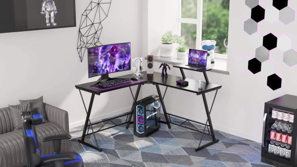 product-b48485971c1bf79783abd7509faee9298c27a030.goods_.000001 Mr IRONSTONE 51 Inch L-Shaped Gaming Desk with Display Stand-like Top (Compatible with PC/Laptop/Tablet) - Heavy-Duty Metal Frame & X-Legs, Easy Assembly Computer Table for Home Office, Esports Setup, Corner Desk, No Wood, Black (Game