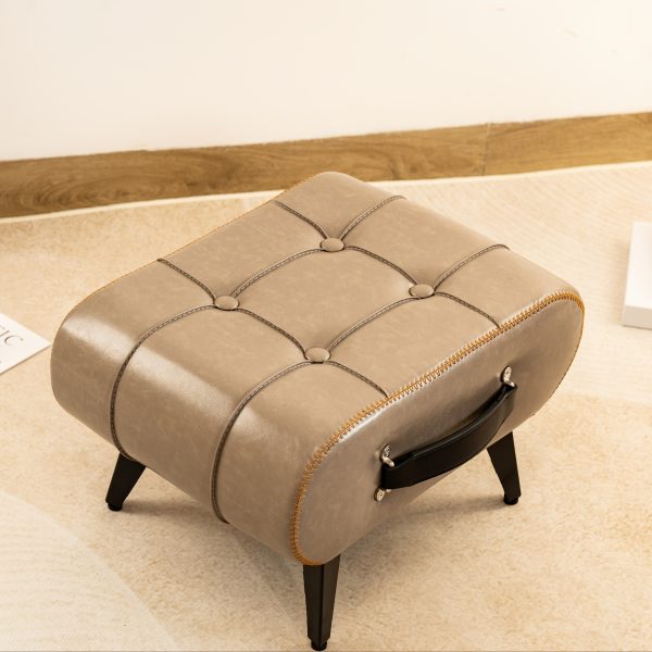 [Stylish Leather Stool] 1pc Stylish & Versatile High Quality Oil Wax Leather Low Stools, Footstools, Leather Padded Footstools - For Sofa End, Shoe Changing Stools For Living Rooms, Corridors, Foyers, Entrance, Bedroom, Home Decor Furniture, Furniture For Home