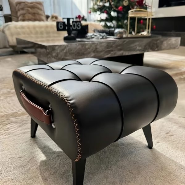 [Stylish Leather Stool] 1pc Stylish & Versatile High Quality Oil Wax Leather Low Stools, Footstools, Leather Padded Footstools - For Sofa End, Shoe Changing Stools For Living Rooms, Corridors, Foyers, Entrance, Bedroom, Home Decor Furniture, Furniture For Home