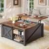 Farmhouse Lift Top Coffee Table with Storage, Square Coffee Table with Large Hidden Storage Compartment And Adjustable Shelves for Living Room, Black/White/Grey/Blue