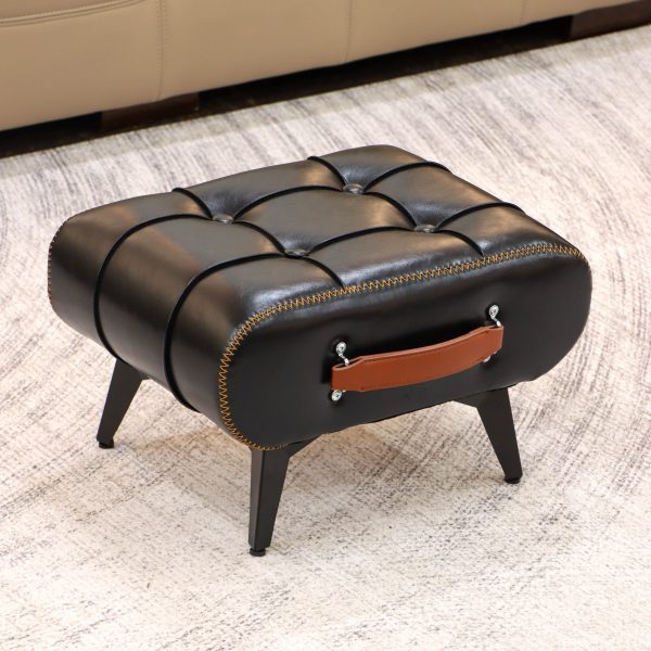 [Stylish Leather Stool] 1pc Stylish & Versatile High Quality Oil Wax Leather Low Stools, Footstools, Leather Padded Footstools - For Sofa End, Shoe Changing Stools For Living Rooms, Corridors, Foyers, Entrance, Bedroom, Home Decor Furniture, Furniture For Home