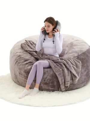 Beanbag Sofa Chair Include Filler( The Set Contains Bean Bag Chair, U-shape Pillow, Blanket, 6FT Carpet), Large Round Soft Removable Machine Washable Beanbag Sofa, 50 Lb Memory Sponge Filled Living Room Bedroom Gamingroom Sofa Bed Relaxation