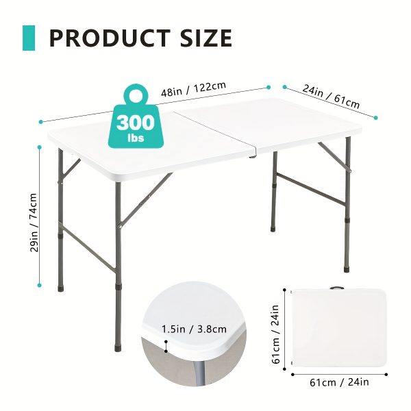 2.5/4/6英尺折叠桌 | 便携式重型塑料半折叠用途桌，带提手、锁具、可调节高度，适用于室内/室外，是露营和派对的理想选择，白色/黑色