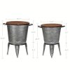 Set of 2 Rustic Farmhouse End Tables, Galvanized Metal Nesting Accent Side Tables with Round Wood Lids