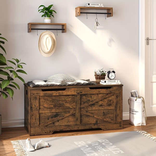 product-fancy-2098d3c4-df55-438f-ab42-8852a7098a9c Storage Chest, Trunk, And Wooden Bench - a 39.4" Lift-Top Organizer Featuring Two Safety Hinges, Perfect for Shoes in The Entryway, Bedroom, Or Living Room, Available in White, Rustic Brown, And Black/Greige, Storage Boxes for Organizing