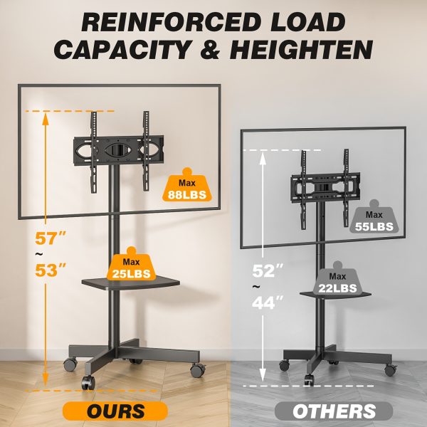 Universal Mobile TV Cart with Mute Wheel for 23in-55inch TV up to 88lbs
