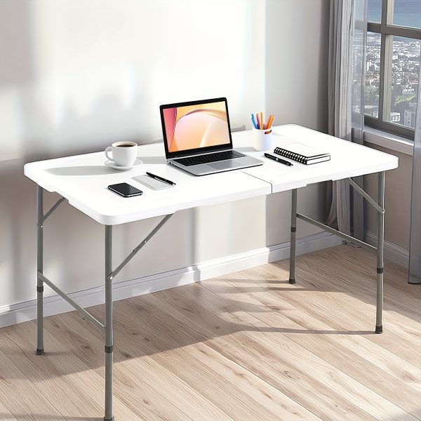 2.5/4/6英尺折叠桌 | 便携式重型塑料半折叠用途桌，带提手、锁具、可调节高度，适用于室内/室外，是露营和派对的理想选择，白色/黑色