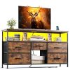 product-fancy-26072bda-63a3-4310-bdc9-80bf2b5e2924 TV Stand Dresser, Closet Organization Systems, Media Console Table with 5 Drawers, Power Outlets and LED Lights, for 50 Inch Television, Storage & Home Organization