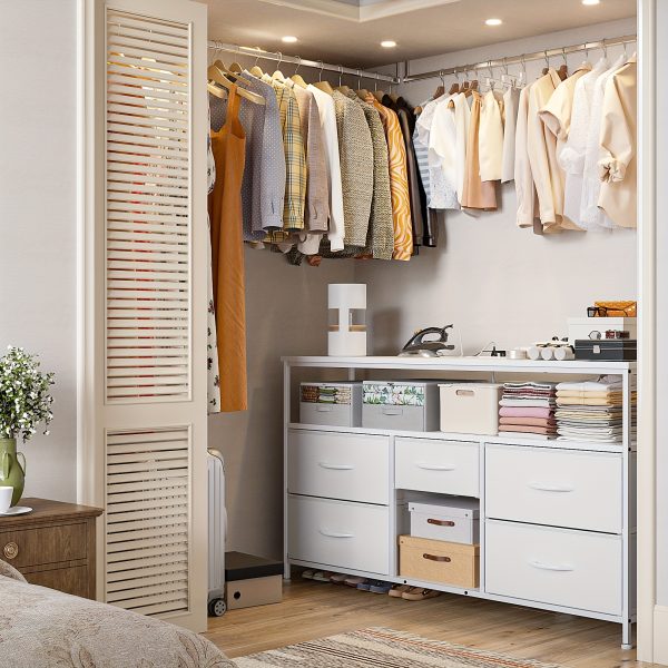 product-fancy-2c5daf76-8051-4991-a9f7-1889a25f33ff TV Stand Dresser, Closet Organization Systems, Media Console Table with 5 Drawers, Power Outlets and LED Lights, for 50 Inch Television, Storage & Home Organization