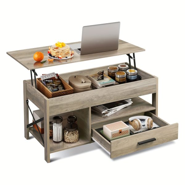 [Coffee Table With Storage] Lift Top Coffee Table, 39"Coffee Table With Storage Drawers, Hidden Compartment And Metal Frame, Central Table For Living Room, Reception Room