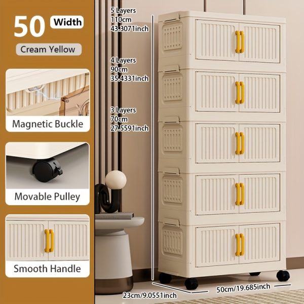 product-fancy-3fb8c60c-0dc8-4487-813b-74724e21f02d 加厚大容量多层塑料折叠储物柜 重型落地式整理柜 顺滑滑轮 家用办公室厨房浴室 节省空间易组装