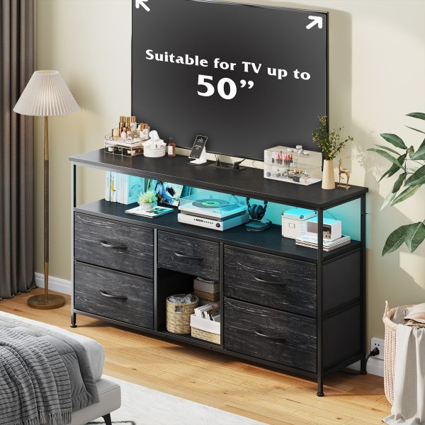 product-fancy-43ac8640-0a26-4188-8a3f-9b1f97e3ba81 TV Stand Dresser, Closet Organization Systems, Media Console Table with 5 Drawers, Power Outlets and LED Lights, for 50 Inch Television, Storage & Home Organization