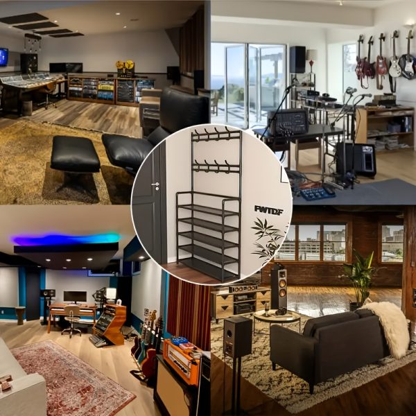 五层多功能金属衣帽架，配10个双钩挂钩——节省空间的玄关、客厅、浴室及走廊收纳方案，独立玄关鞋架提供充足储物空间