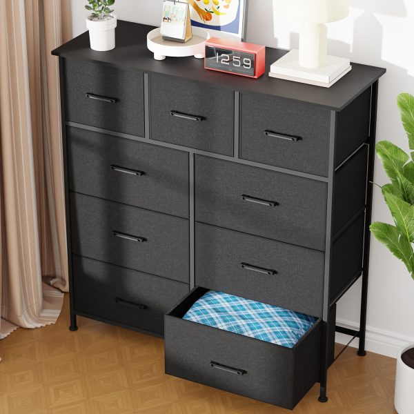 product-fancy-4eca18ec-80e2-4559-9b55-f1212cc9b695 Black/Grey/Nature 5/8/9 Fabric Drawers Dresser For Bedroom, Storage Drawers, Chest Organizer Units With Wooden And Steel Frame Top For Bedroom, Living Room, Closet, Living Room, Entryway