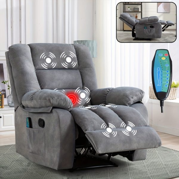 product-fancy-4f99fea3-0104-4fd9-86a8-811452f7435d Oversized Manual Massage Recliner Chair for Elderly & Adults, Heavy Duty Fabric Living Room Sofa with Heat, Vibration, USB Port, Remote Control, and Thickened Padded Seat