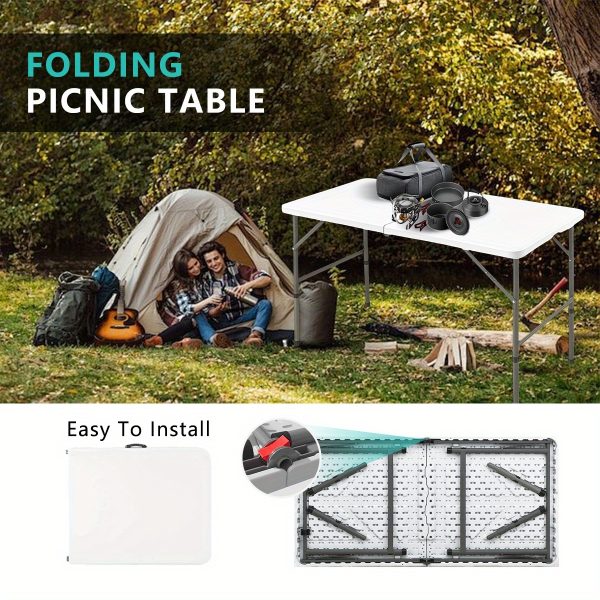 2.5/4/6英尺折叠桌 | 便携式重型塑料半折叠用途桌，带提手、锁具、可调节高度，适用于室内/室外，是露营和派对的理想选择，白色/黑色