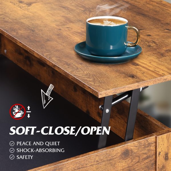 [Coffee Table With Storage] Lift Top Coffee Table, 39"Coffee Table With Storage Drawers, Hidden Compartment And Metal Frame, Central Table For Living Room, Reception Room