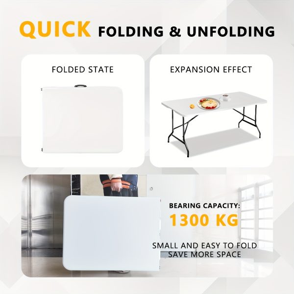 2.5/4/6英尺折叠桌 | 便携式重型塑料半折叠用途桌，带提手、锁具、可调节高度，适用于室内/室外，是露营和派对的理想选择，白色/黑色