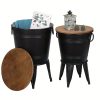 Set of 2 Rustic Farmhouse End Tables, Galvanized Metal Nesting Accent Side Tables with Round Wood Lids
