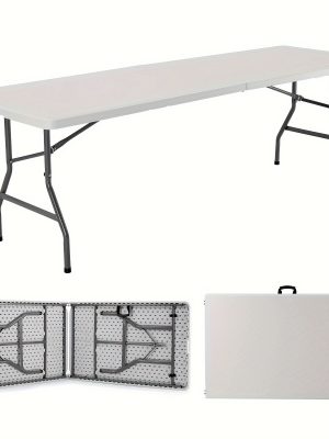 2.5/4/6英尺折叠桌 | 便携式重型塑料半折叠用途桌，带提手、锁具、可调节高度，适用于室内/室外，是露营和派对的理想选择，白色/黑色