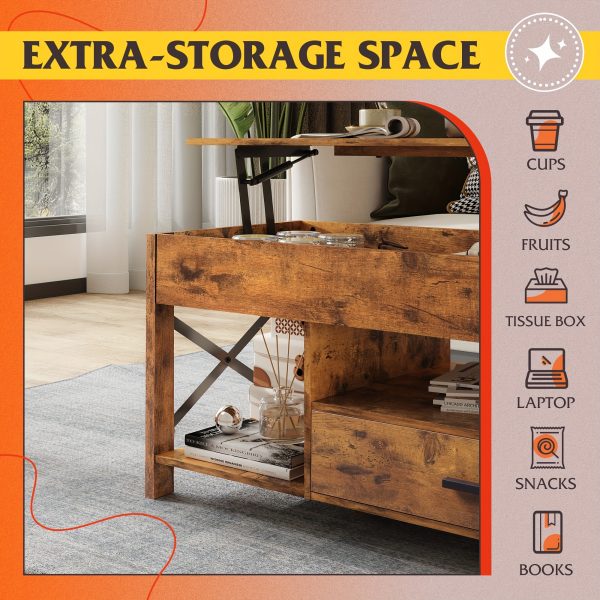 [Coffee Table With Storage] Lift Top Coffee Table, 39"Coffee Table With Storage Drawers, Hidden Compartment And Metal Frame, Central Table For Living Room, Reception Room