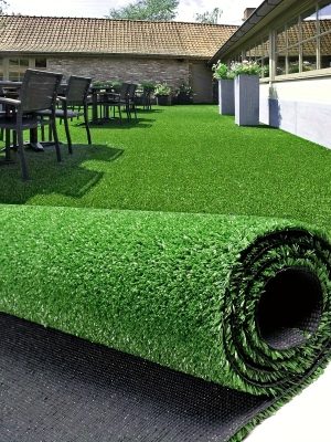 3x32 FT Commercial Grade Synthetic Grass Mat, 0.6in Height, for Outdoor Garden, Balcony, and Pet Areas, Friendly with Drainage Holes, Realistic Look