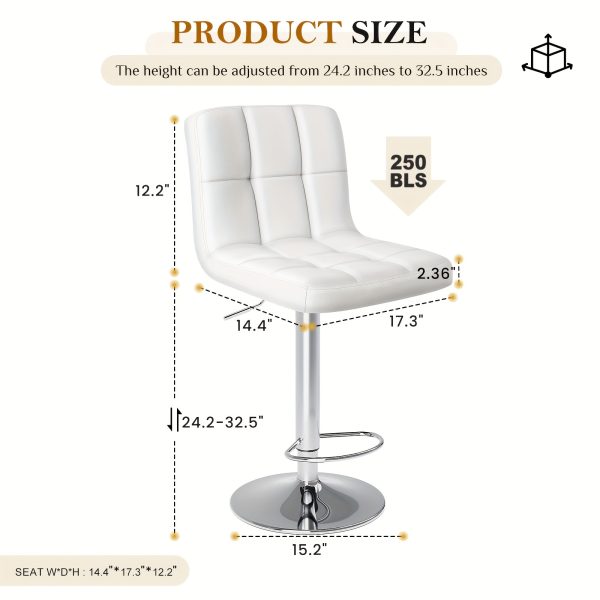 Bar Stools, PU Leather Adjustable Swivel Barstools, Kitchen Counter Height, Set of 2/4