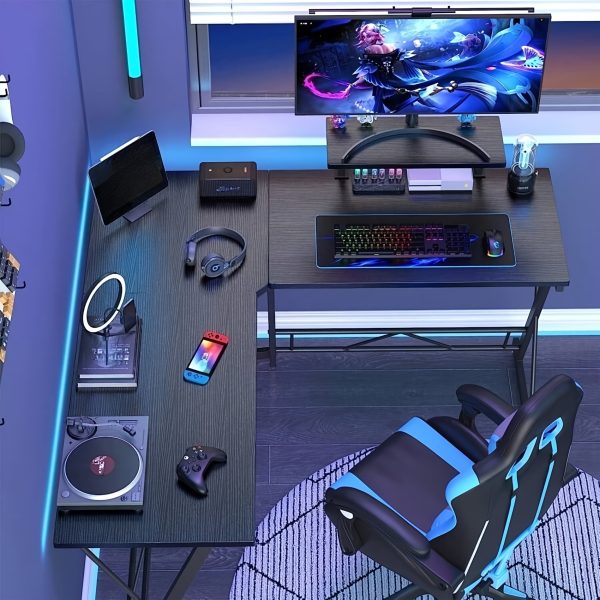 product-fancy-639f9052-4db1-4680-bb6d-7148f9284ba5 Mr IRONSTONE 51 Inch L-Shaped Gaming Desk with Display Stand-like Top (Compatible with PC/Laptop/Tablet) - Heavy-Duty Metal Frame & X-Legs, Easy Assembly Computer Table for Home Office, Esports Setup, Corner Desk, No Wood, Black (Game