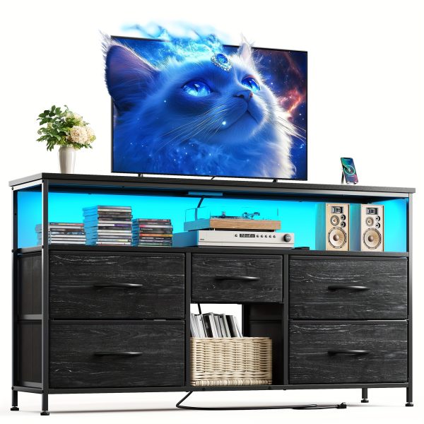 product-fancy-648887cd-bffd-4e60-a849-32afe558a0de TV Stand Dresser, Closet Organization Systems, Media Console Table with 5 Drawers, Power Outlets and LED Lights, for 50 Inch Television, Storage & Home Organization