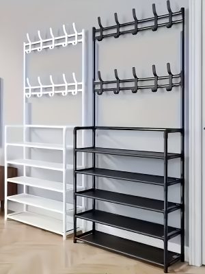 五层多功能金属衣帽架，配10个双钩挂钩——节省空间的玄关、客厅、浴室及走廊收纳方案，独立玄关鞋架提供充足储物空间