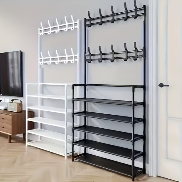 五层多功能金属衣帽架，配10个双钩挂钩——节省空间的玄关、客厅、浴室及走廊收纳方案，独立玄关鞋架提供充足储物空间