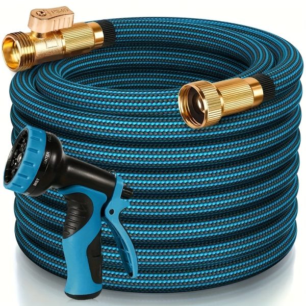 100FT Garden Hose For Lawn, Heavy Duty Water Hose With 10-Function High-Pressure Nozzle, Car Wash Water Hose And Watering Hose, Leak-Proof 3/4" Brass Fittings, Anti-Tangle, Industrial Rubber, Suitable For Factory, Workshop, Farm, Outdoor Cleaning