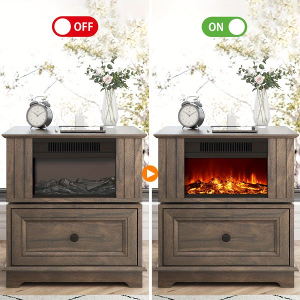 product-fancy-7cc5bf77-454a-4f63-97eb-61592856f15a Rotating End Table with 13" Electric Fireplace Screens | Side Table with Fast Charging Station, Multifunctional Wooden Side Table for Living Room, Bedroom, Office, Mid-century Modern Style, High-Density Fiberboard, Plug Powered, Brand: REDAYFUR