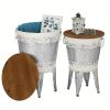 Set of 2 Rustic Farmhouse End Tables, Galvanized Metal Nesting Accent Side Tables with Round Wood Lids