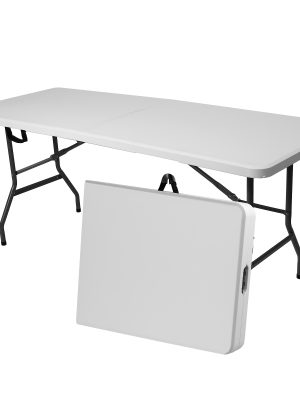 4英尺/6英尺塑料折叠桌，便携式室内外餐桌带提手、锁扣，野餐桌 - 白色