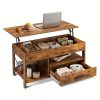 [Coffee Table With Storage] Lift Top Coffee Table, 39"Coffee Table With Storage Drawers, Hidden Compartment And Metal Frame, Central Table For Living Room, Reception Room