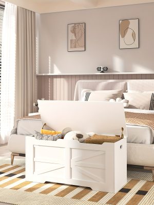 Storage Chest, Trunk, And Wooden Bench - a 39.4" Lift-Top Organizer Featuring Two Safety Hinges, Perfect for Shoes in The Entryway, Bedroom, Or Living Room, Available in White, Rustic Brown, And Black/Greige, Storage Boxes for Organizing