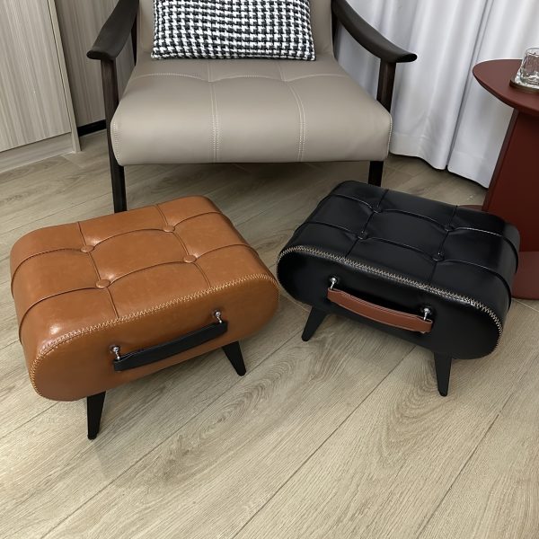 [Stylish Leather Stool] 1pc Stylish & Versatile High Quality Oil Wax Leather Low Stools, Footstools, Leather Padded Footstools - For Sofa End, Shoe Changing Stools For Living Rooms, Corridors, Foyers, Entrance, Bedroom, Home Decor Furniture, Furniture For Home