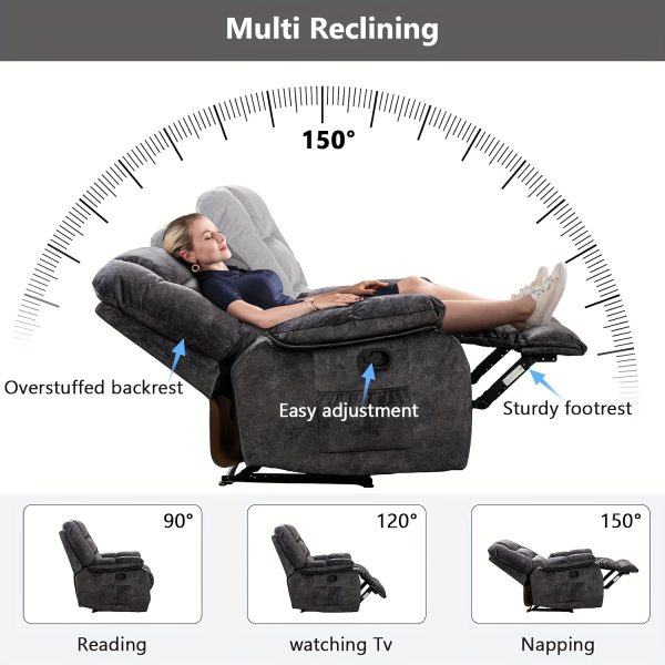 product-fancy-99a60d2e-196e-48ad-ae13-da68bb8cfa2f Oversized Manual Massage Recliner Chair for Elderly & Adults, Heavy Duty Fabric Living Room Sofa with Heat, Vibration, USB Port, Remote Control, and Thickened Padded Seat