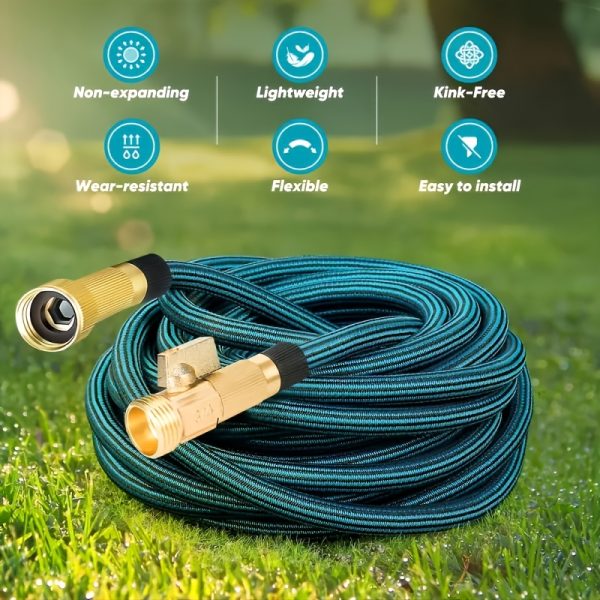 100FT Garden Hose For Lawn, Heavy Duty Water Hose With 10-Function High-Pressure Nozzle, Car Wash Water Hose And Watering Hose, Leak-Proof 3/4" Brass Fittings, Anti-Tangle, Industrial Rubber, Suitable For Factory, Workshop, Farm, Outdoor Cleaning
