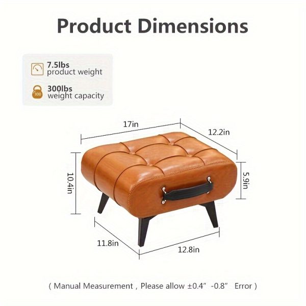 [Stylish Leather Stool] 1pc Stylish & Versatile High Quality Oil Wax Leather Low Stools, Footstools, Leather Padded Footstools - For Sofa End, Shoe Changing Stools For Living Rooms, Corridors, Foyers, Entrance, Bedroom, Home Decor Furniture, Furniture For Home