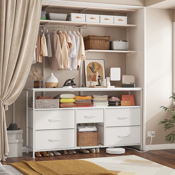 product-fancy-a1fc4f0a-a5ce-4ac1-8538-63e2fac9e81e TV Stand Dresser, Closet Organization Systems, Media Console Table with 5 Drawers, Power Outlets and LED Lights, for 50 Inch Television, Storage & Home Organization