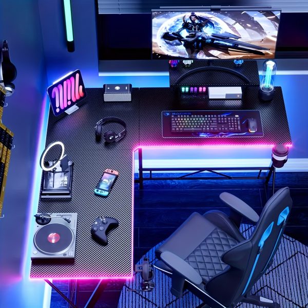 product-fancy-a2255a42-e3a9-4874-9e25-728cb64222b2 Mr IRONSTONE 51 Inch L-Shaped Gaming Desk with Display Stand-like Top (Compatible with PC/Laptop/Tablet) - Heavy-Duty Metal Frame & X-Legs, Easy Assembly Computer Table for Home Office, Esports Setup, Corner Desk, No Wood, Black (Game