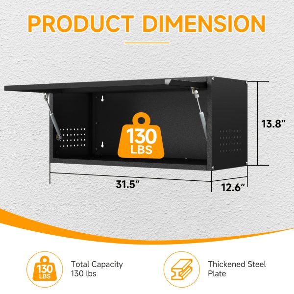 Metal Storage Cabinet | Garage Wall Cabinet with Up-Flip Door, 31.5" W Wall Storage Mounted for Kitchen, Garage, Workshop | Contemporary Metal, Wall Mount, ≥3.2 Cubic Feet Storage Capacity